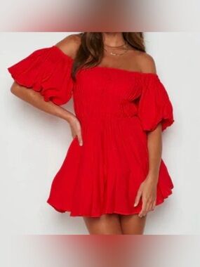 Aiyana Red Puff Sleeve Mini Dress US 6